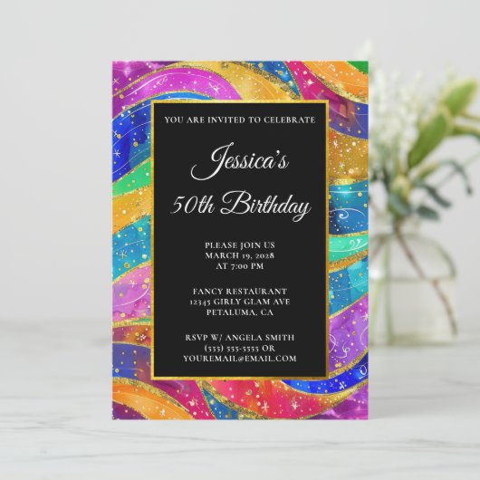 Invitation Sparkly Gold Parties scintillant Arc-en-ciel 50e a (Debout devant)