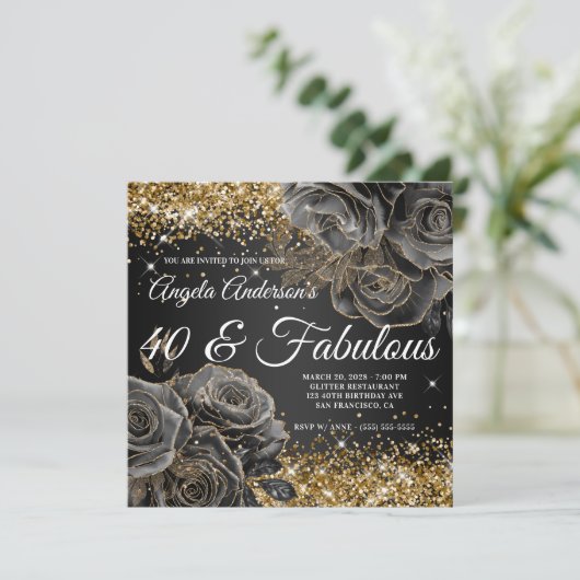 Invitation Sparkly Gold Parties scintillant Black Rose Glam 4 (Debout devant)