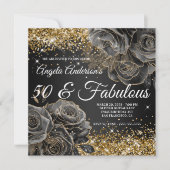 Invitation Sparkly Gold Parties scintillant Black Rose Glam 5 (Devant)