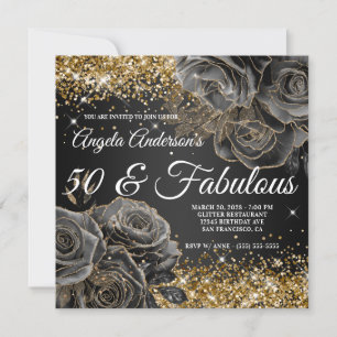 Invitation Sparkly Gold Parties scintillant Black Rose Glam 5