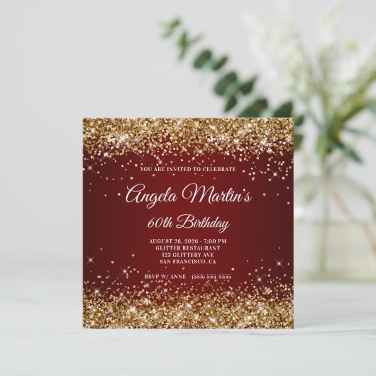 Invitation Sparkly Gold Parties scintillant Bourgogne Ombre 6 (Debout devant)