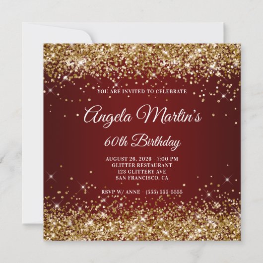 Invitation Sparkly Gold Parties scintillant Bourgogne Ombre 6 (Devant)
