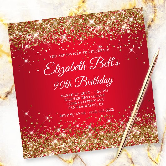Invitation Sparkly Gold Parties scintillant Rouge Ombre 90e a
