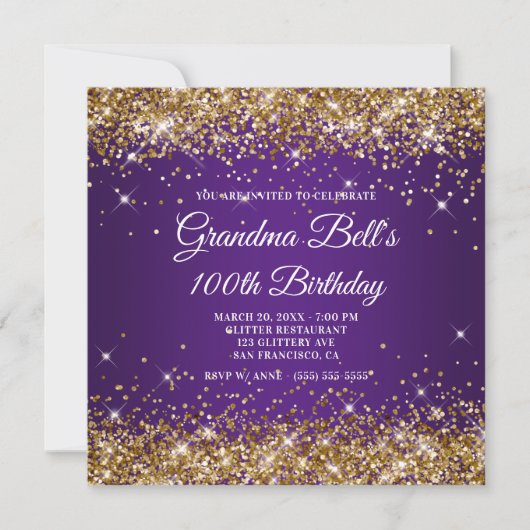 Invitation Sparkly Gold Parties scintillant Royal Purple 100e (Devant)
