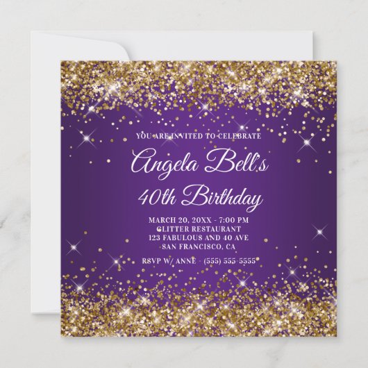 Invitation Sparkly Gold Parties scintillant Royal Purple 40e  (Devant)