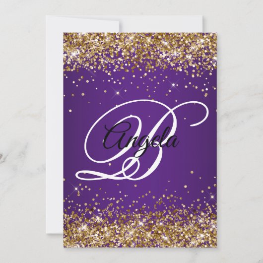 Invitation Sparkly Gold Parties scintillant Royal Purple 50e (Devant)