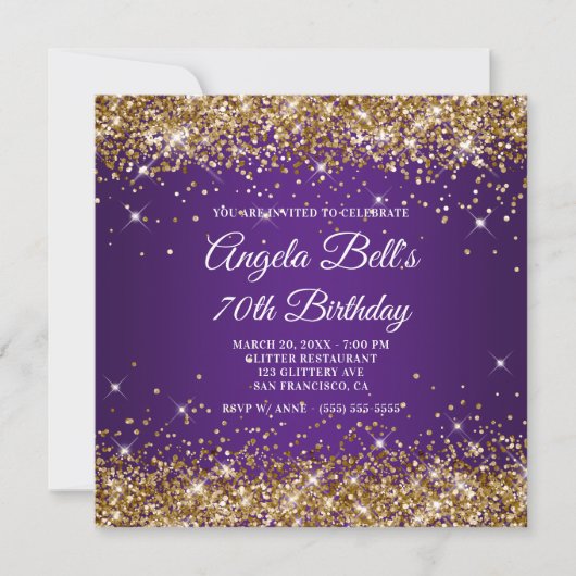 Invitation Sparkly Gold Parties scintillant Royal Purple 70e  (Devant)