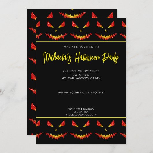 Invitation Sparkly Jack O'Lantern motif d'Halloween noir (Devant / Derrière)