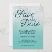 Invitation Sparkly Marble Turquoise Ombre Enregistrer la date (Devant)