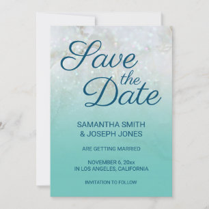Invitation Sparkly Marble Turquoise Ombre Enregistrer la date