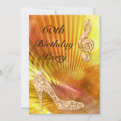 Invitation Sparkly Orange Music Note & Stiletto 60e anniversa (Devant)