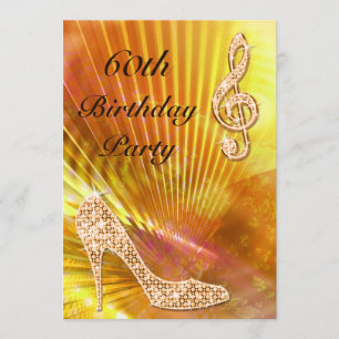 Invitation Sparkly Orange Music Note & Stiletto 60e anniversa