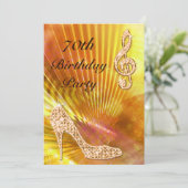 Invitation Sparkly Orange Music Note & Stiletto 70e anniversa (Debout devant)