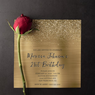 Invitation Sparkly Parties scintillant Gold Foil 21e annivers