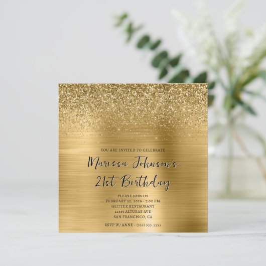 Invitation Sparkly Parties scintillant Gold Foil 21e annivers (Debout devant)