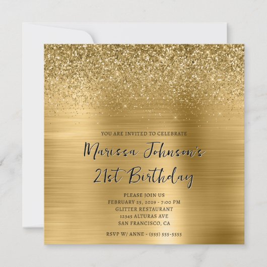 Invitation Sparkly Parties scintillant Gold Foil 21e annivers (Devant)
