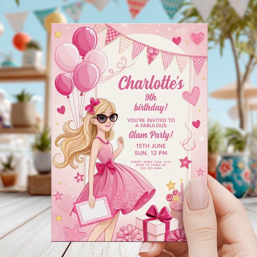 Invitation Sparkly Pink Glam Birthday Party