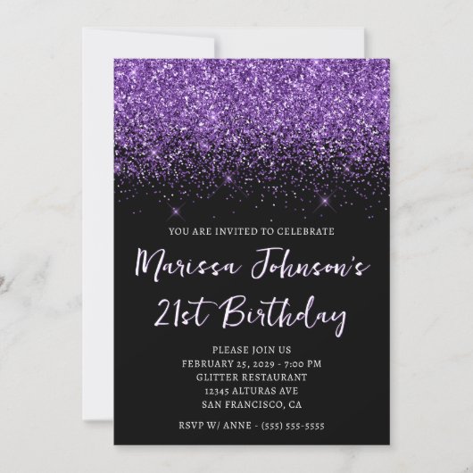 Invitation Sparkly Royal Purple Parties scintillant Noir 21e  (Devant)