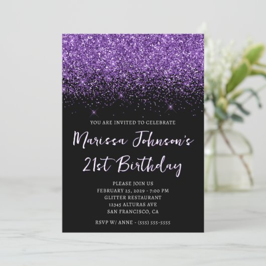 Invitation Sparkly Royal Purple Parties scintillant Noir 21e  (Debout devant)