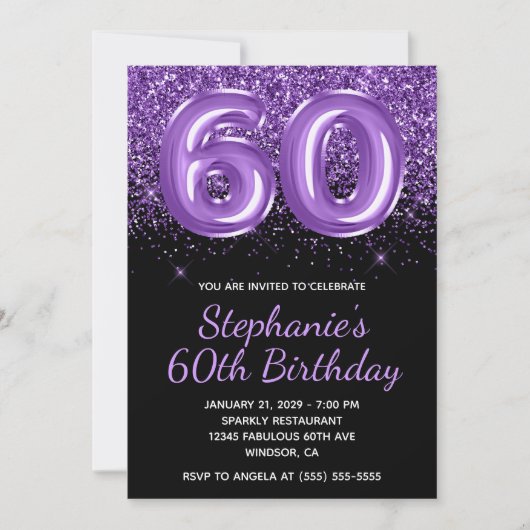 Invitation Sparkly Royal Purple Parties scintillant Noir Numé (Devant)