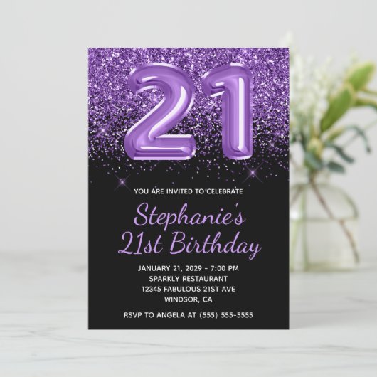 Invitation Sparkly Royal Purple Parties scintillant Noir Numé (Debout devant)