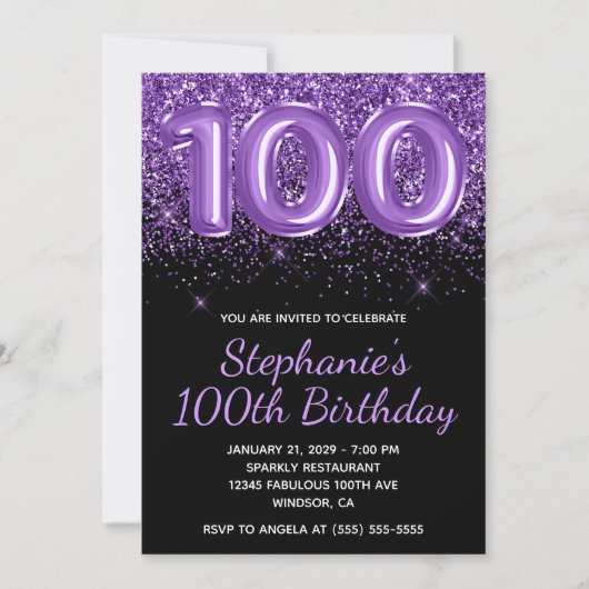 Invitation Sparkly Royal Purple Parties scintillant noir Numé (Devant)