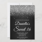 Invitation Sparkly Silver Glitter Black Gradient Sweet 16 (Devant)