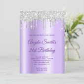 Invitation Sparkly Silver Glitter Drips Lavender Ombre (Debout devant)