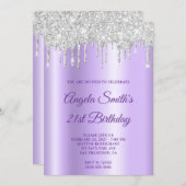 Invitation Sparkly Silver Glitter Drips Lavender Ombre (Devant / Derrière)