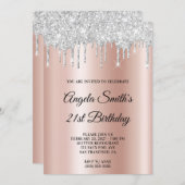 Invitation Sparkly Silver Glitter Drips Rose Gold Ombre (Devant / Derrière)