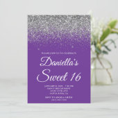 Invitation Sparkly Silver Glitter Royal Purple Sweet 16 (Debout devant)