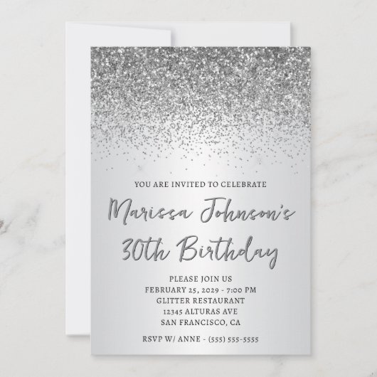Invitation Sparkly Silver Parties scintillant Ombre 30e anniv (Devant)