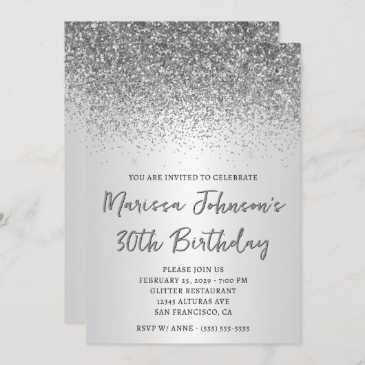 Invitation Sparkly Silver Parties scintillant Ombre 30e anniv (Devant / Derrière)