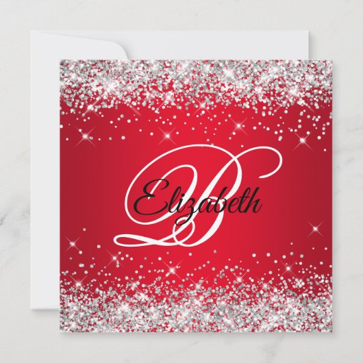 Invitation Sparkly Silver Parties scintillant Rouge Ombre 40e (Dos)