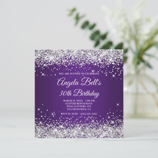 Invitation Sparkly Silver Parties scintillant Royal Purple 30 (Debout devant)