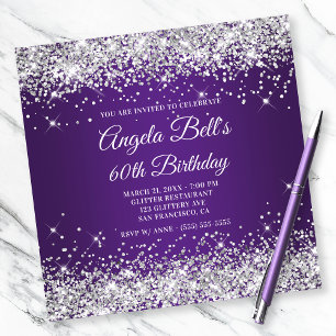 Invitation Sparkly Silver Parties scintillant Royal Purple 60
