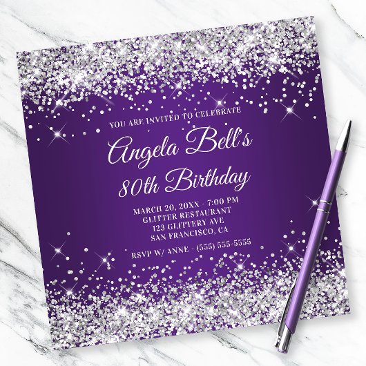 Invitation Sparkly Silver Parties scintillant Royal Purple 80