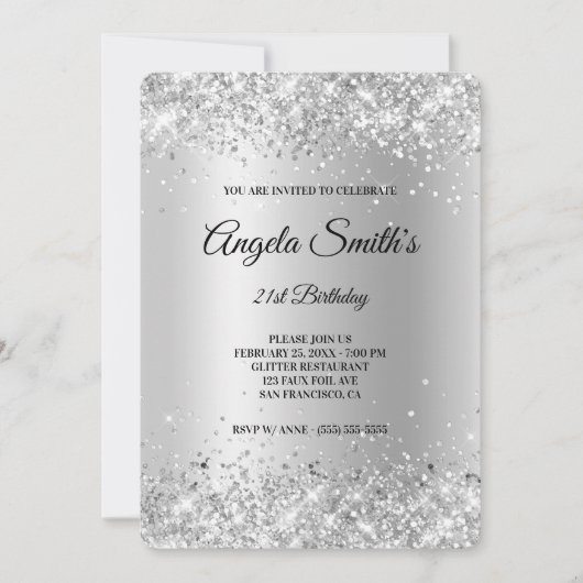 Invitation Sparkly Silver Parties scintillant Satin Foil 21e  (Devant)
