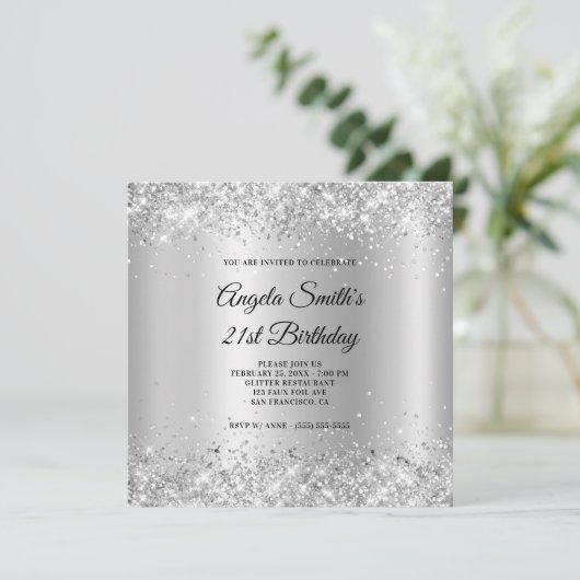 Invitation Sparkly Silver Parties scintillant Satin Shimmer 2 (Debout devant)