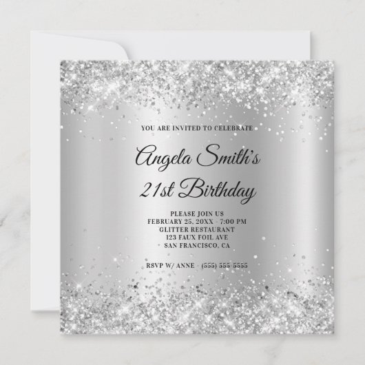 Invitation Sparkly Silver Parties scintillant Satin Shimmer 2 (Devant)