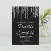 Invitation Sparkly Silver String Lights Black Sweet 16 (Debout devant)