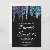 Invitation Sparkly Unicorn String Lights Black Sweet 16 (Devant)
