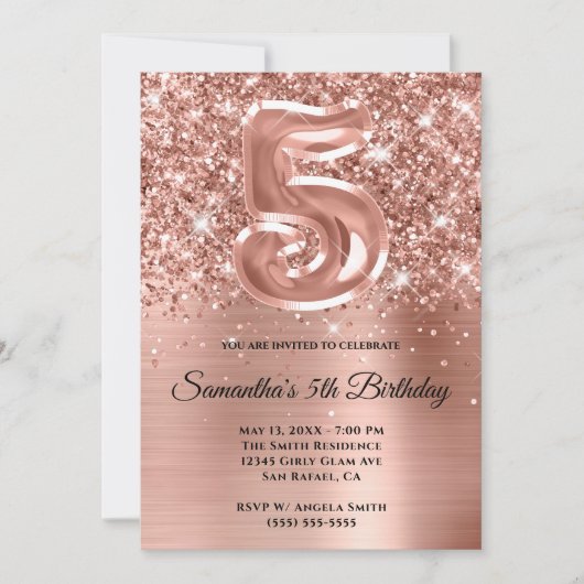 Invitation Sparktery Rose Gold Glam 5e anniversaire (Devant)