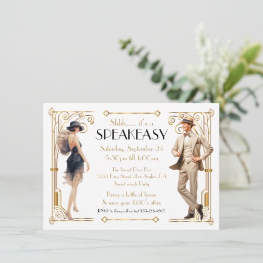 Invitation Speakeasy Flapper Great Gatsby Art Déco Party (Debout devant)