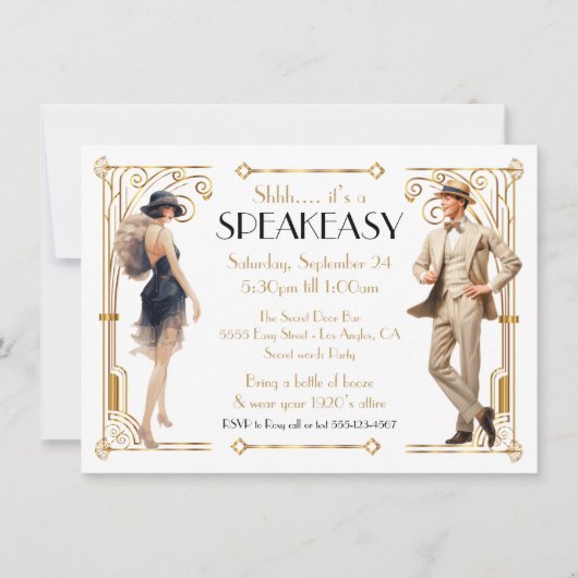 Invitation Speakeasy Flapper Great Gatsby Art Déco Party (Devant)