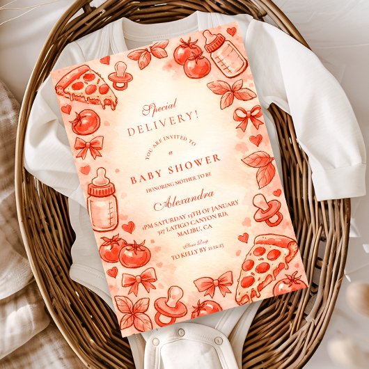 Invitation Special Delivery Pizza Baby Shower