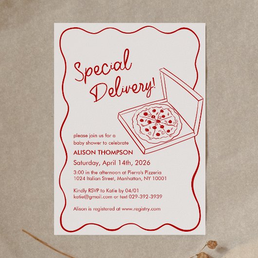 Invitation Special Delivery Pizza Baby Shower
