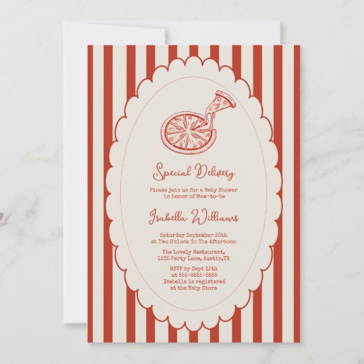 Invitation Special Delivery Pizza Party Baby Shower (Devant)