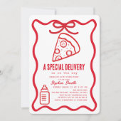 Invitation Special Delivery Red Hand-drawn Pizza Baby Shower (Devant)