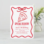 Invitation Special Delivery Red Hand-drawn Pizza Birthday (Debout devant)